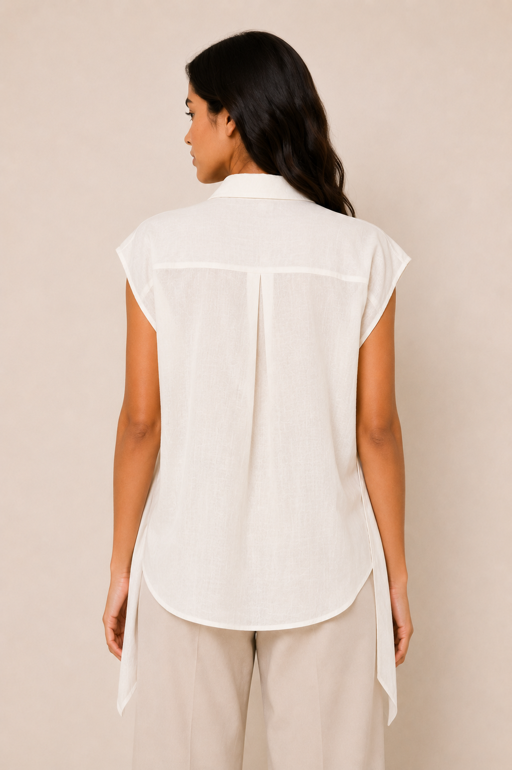 Ivory Tie-Neck Sleeveless Shirt