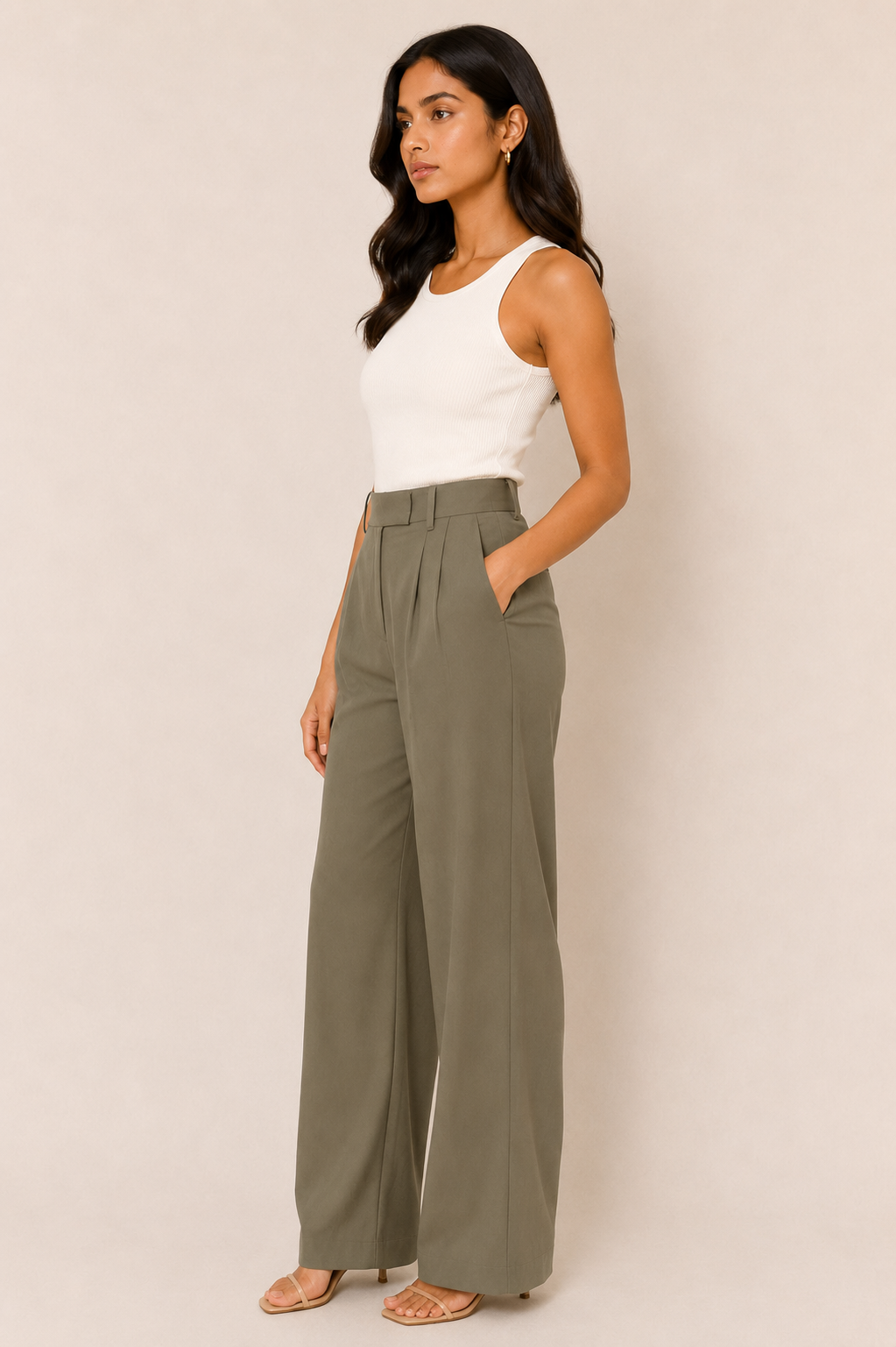 Elegant Olive Wide-Leg Trouser Look