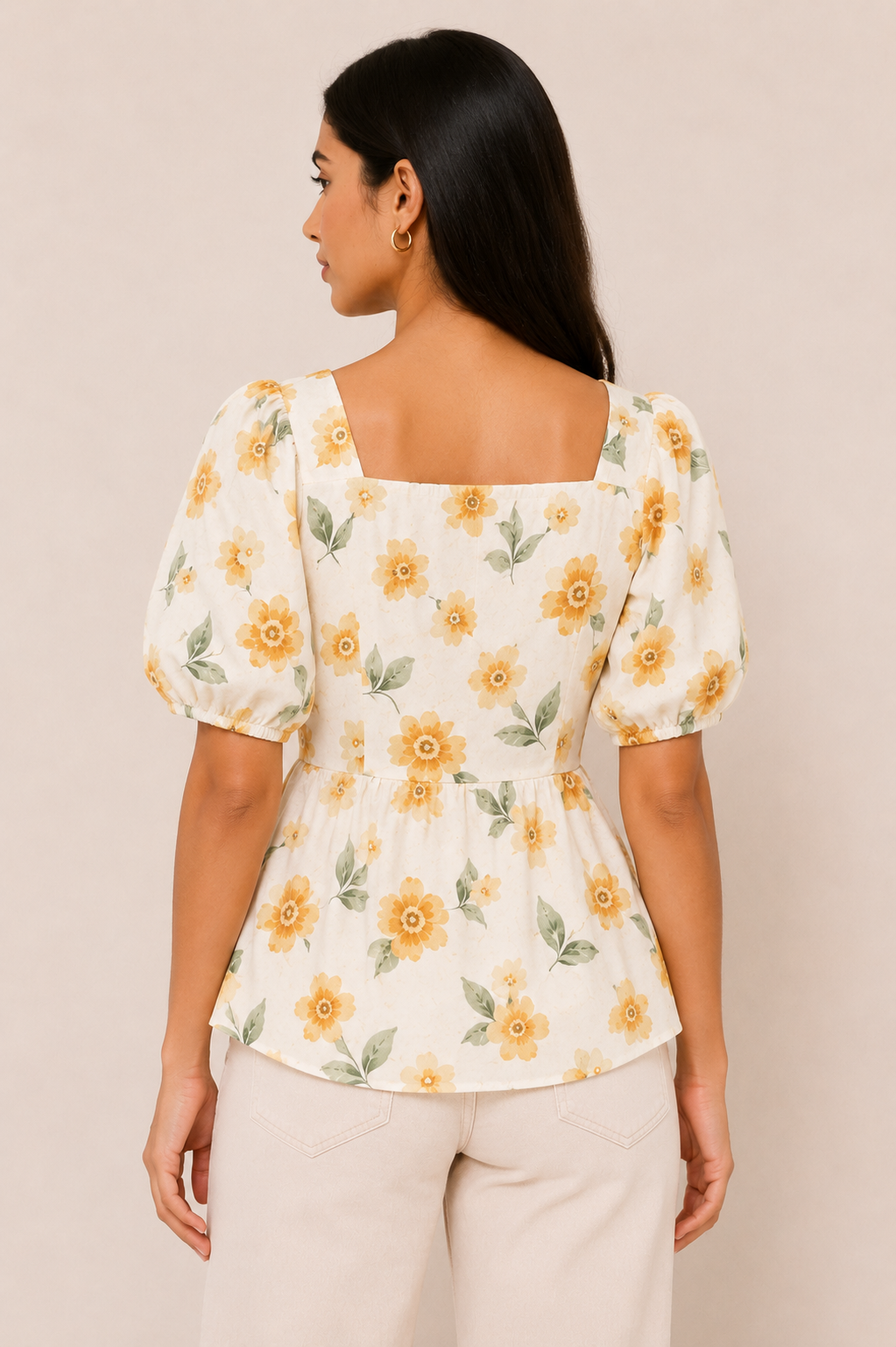 Floral Puff Sleeve Peplum Top