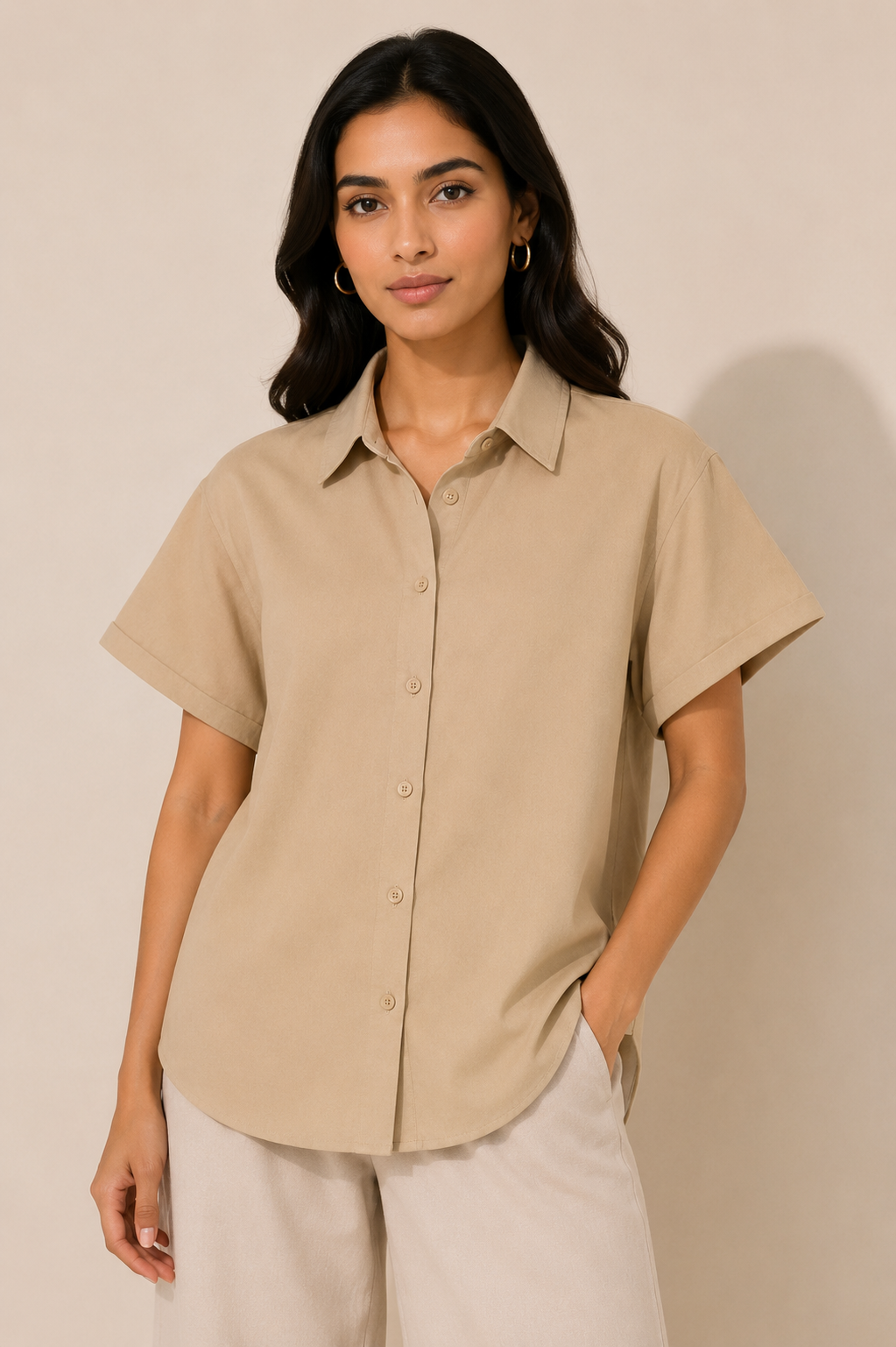 Minimal Beige Relaxed Fit Shirt