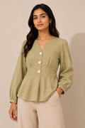 Sage Green Textured Peplum Blouse