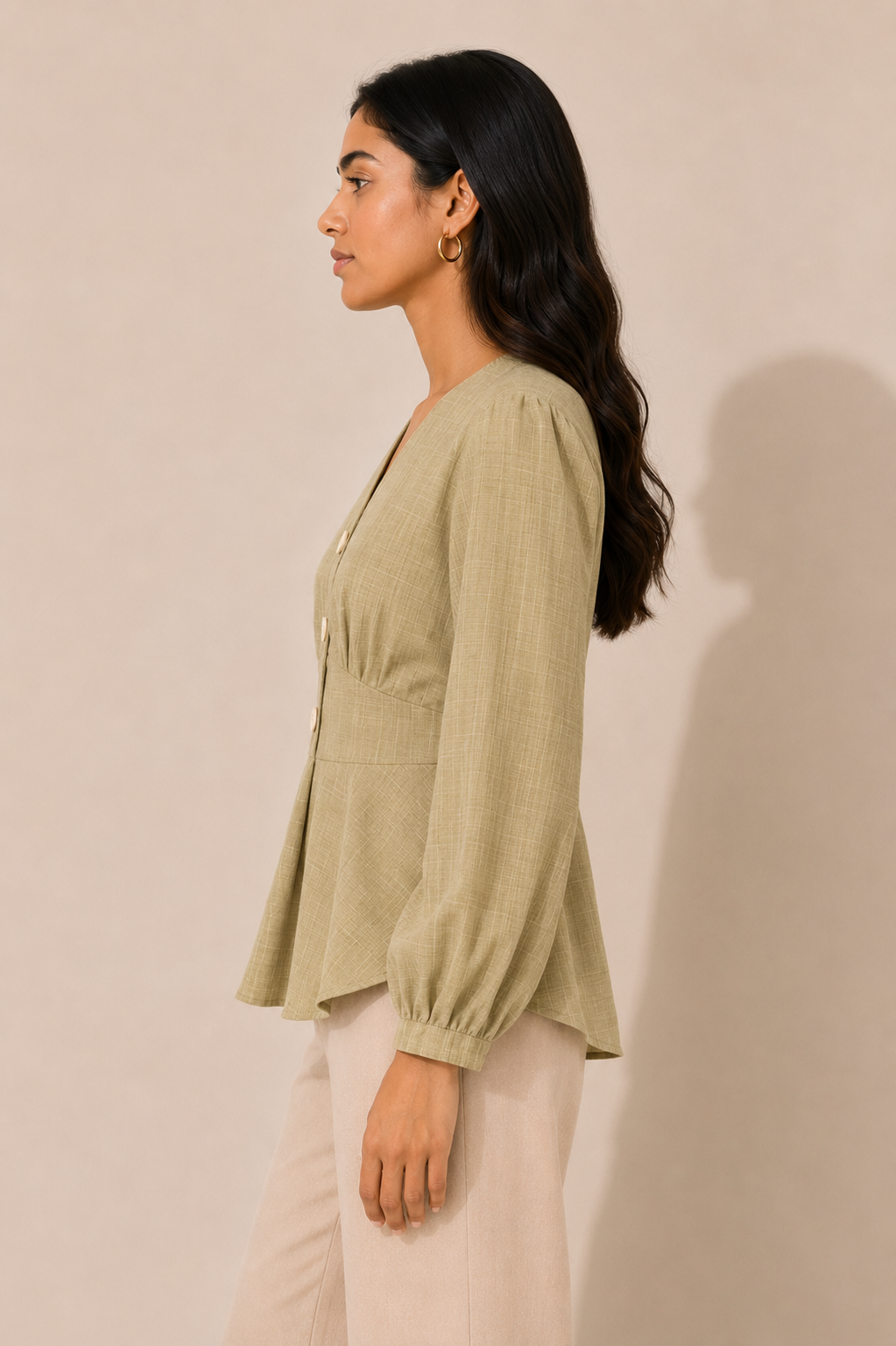 Sage Green Textured Peplum Blouse