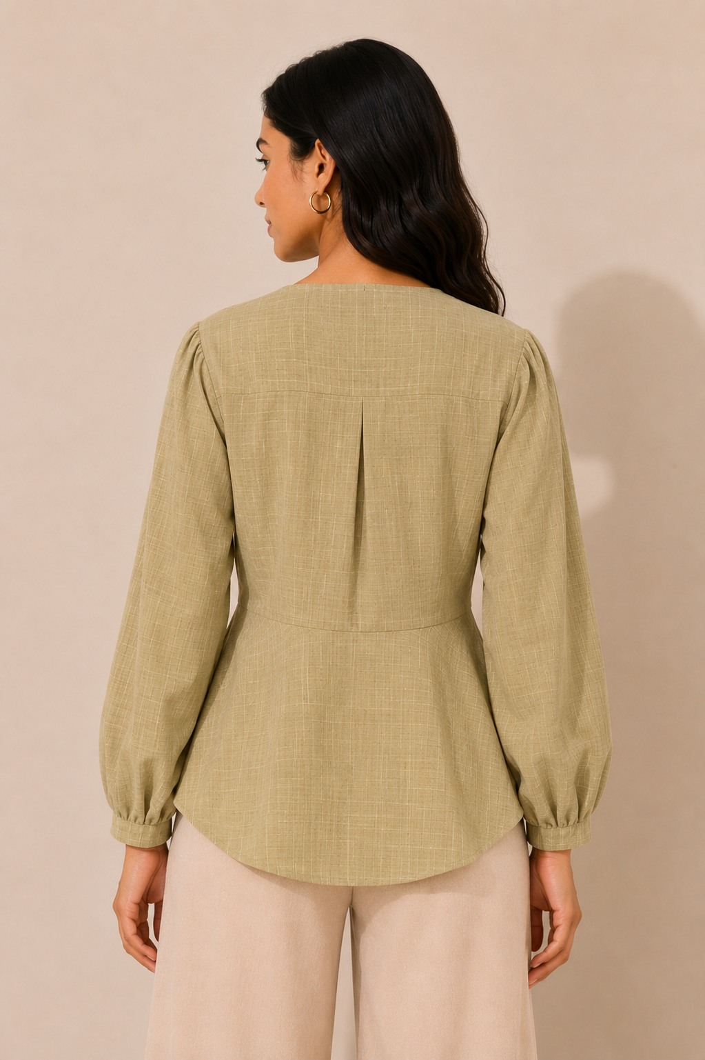 Sage Green Textured Peplum Blouse