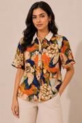 Abstract Floral Statement Satin Shirt