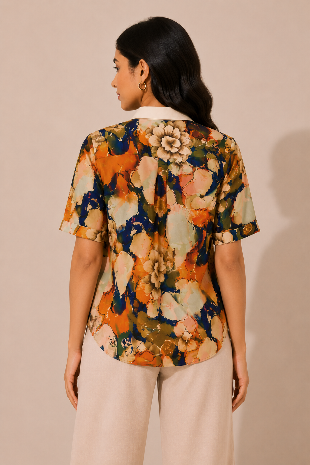 Abstract Floral Statement Satin Shirt