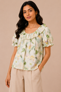 Pastel Watercolor Floral Ruffle Top