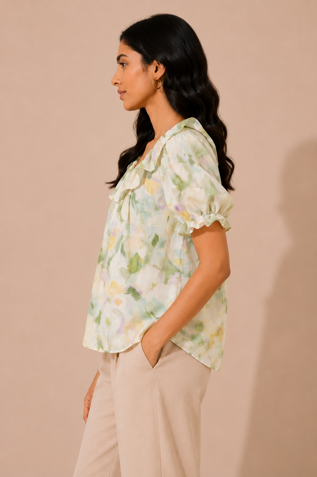 Pastel Watercolor Floral Ruffle Top