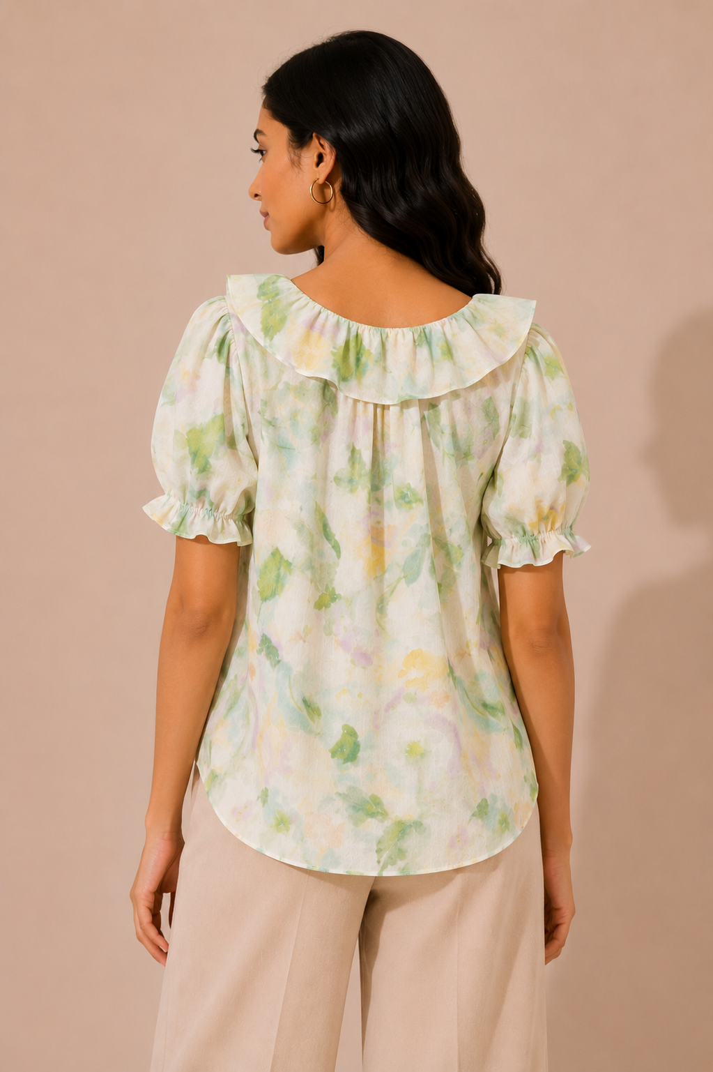 Pastel Watercolor Floral Ruffle Top
