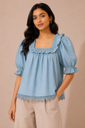 Powder Blue Swiss Dot Puff Sleeve Top