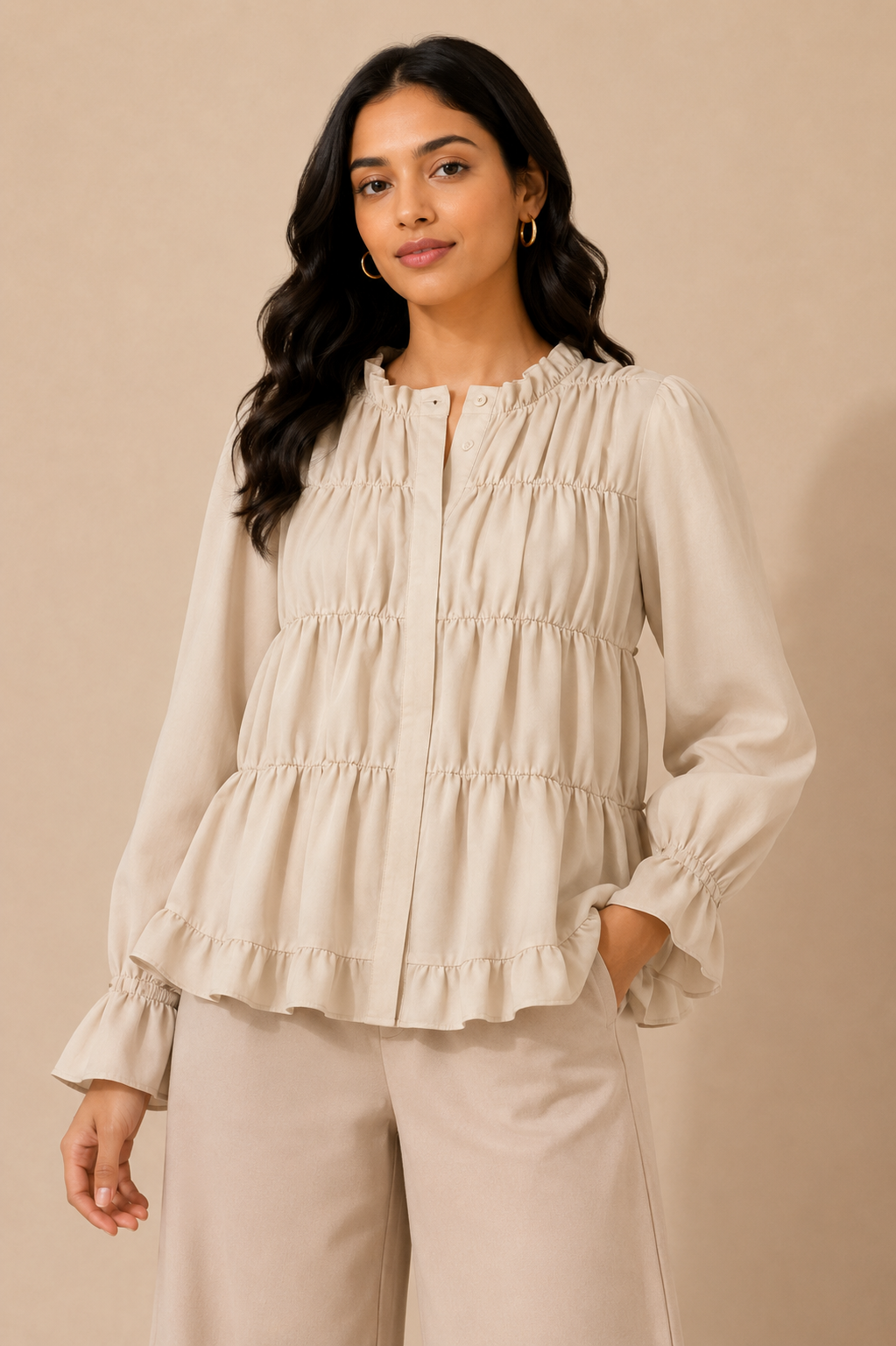 Soft Ivory Tiered Ruffle Blouse