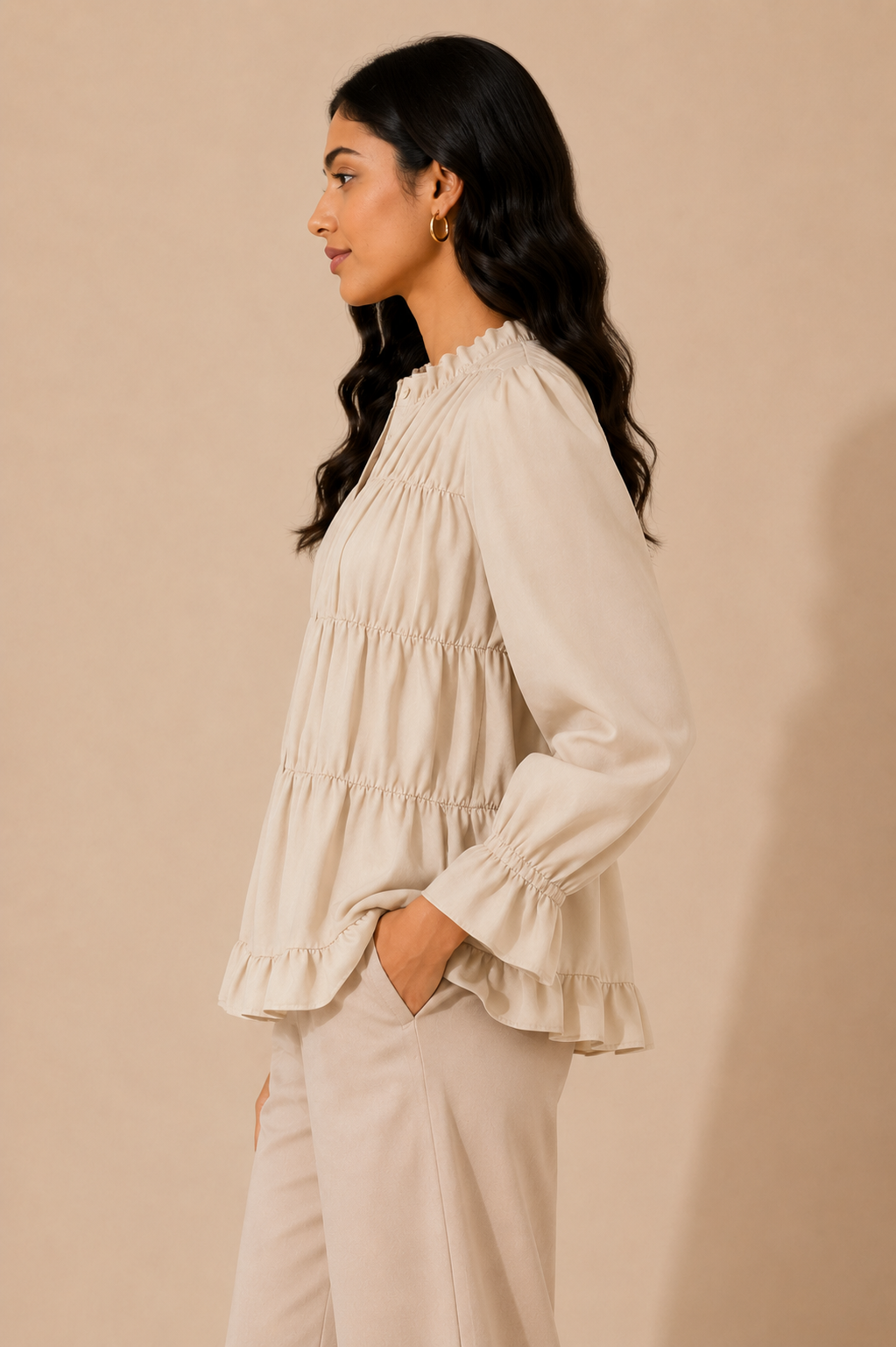 Soft Ivory Tiered Ruffle Blouse