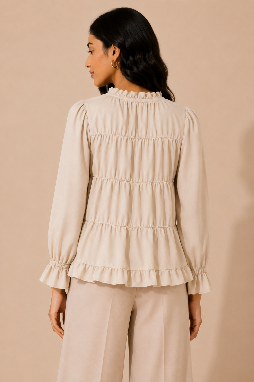 Soft Ivory Tiered Ruffle Blouse