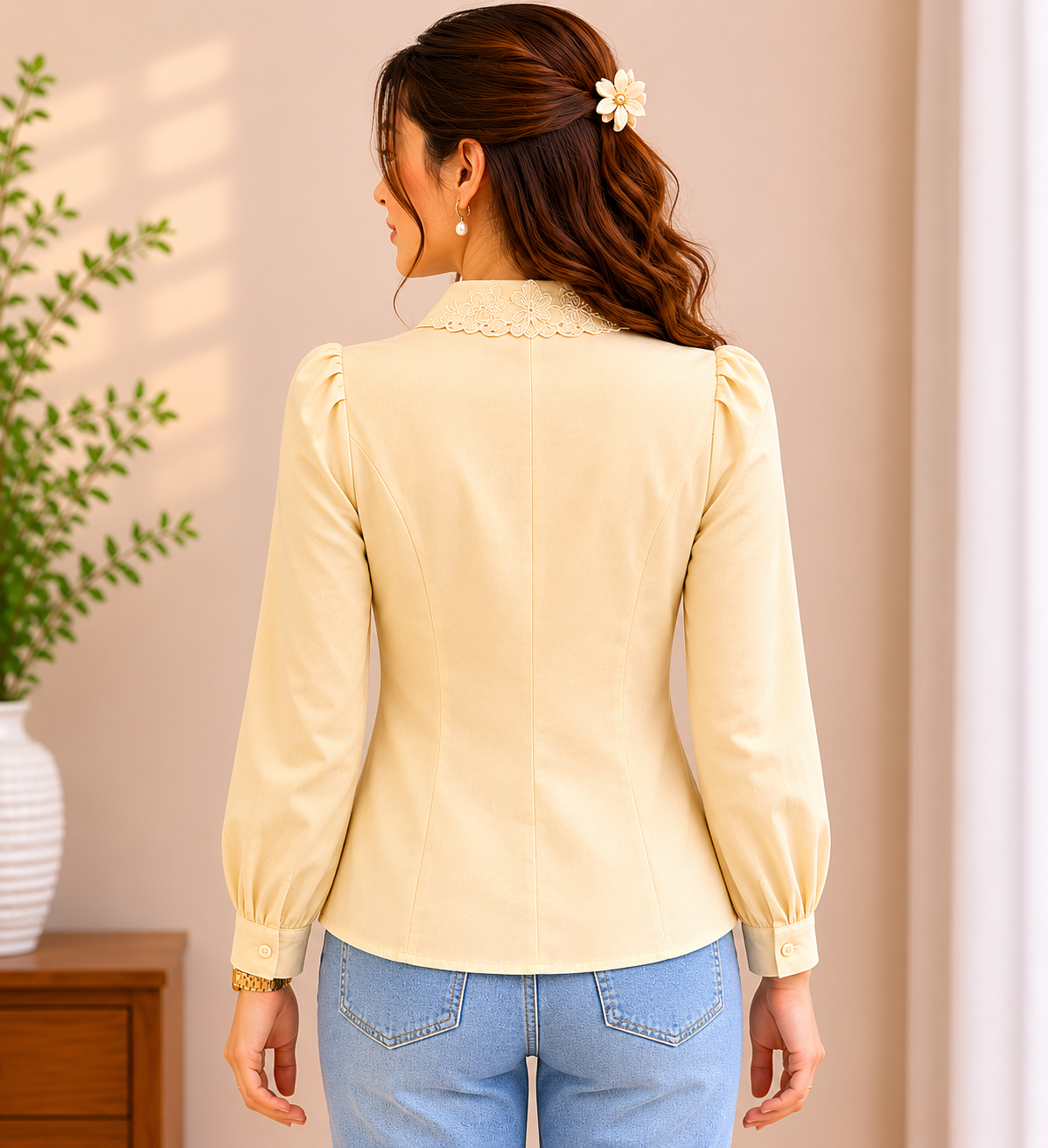 Embroidered Collar Vintage Blouse