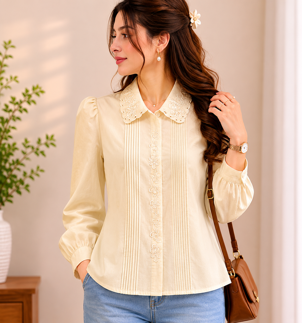 Embroidered Collar Vintage Blouse