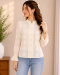 Sheer Embroidered Mandarin Top