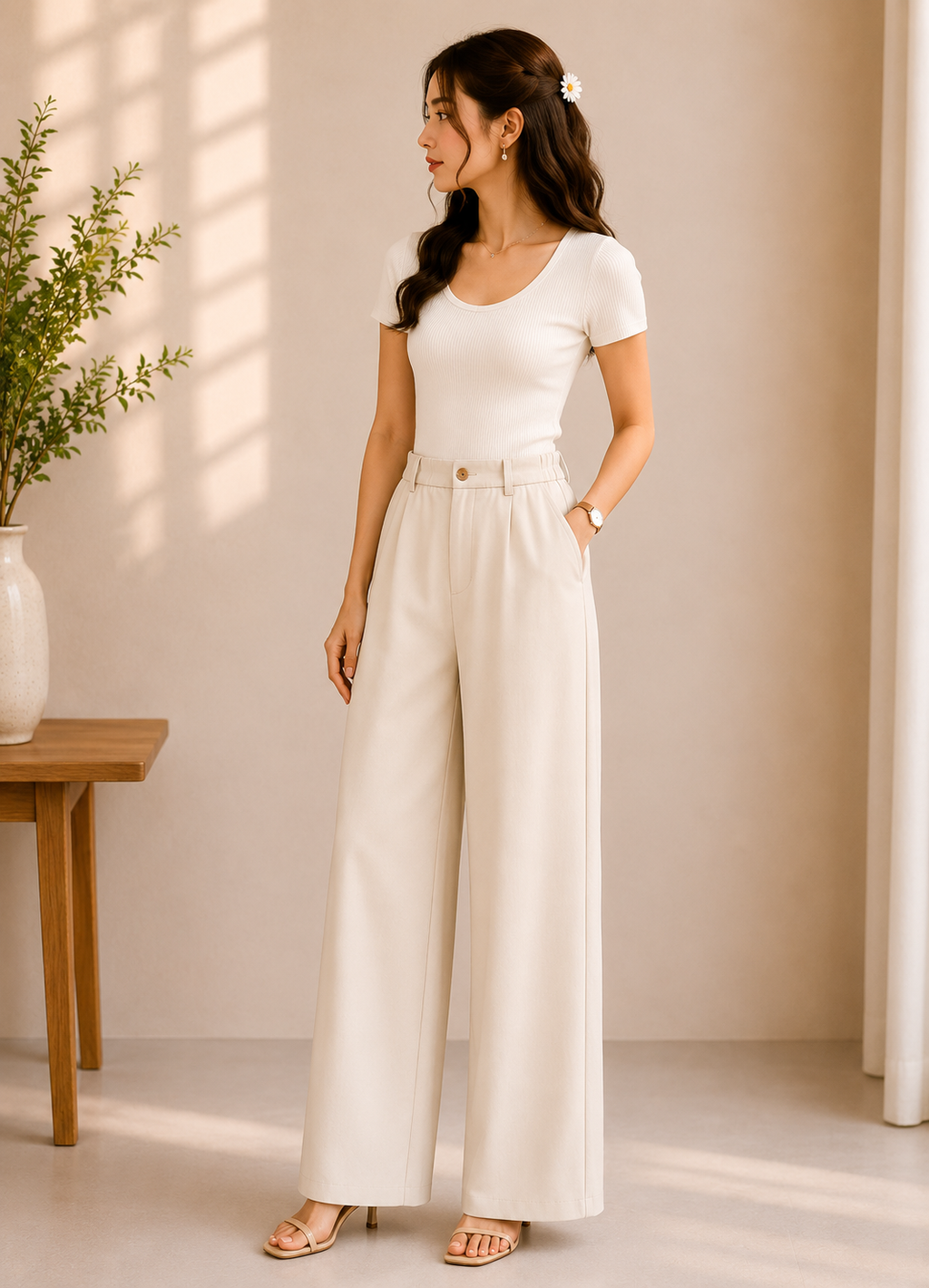 Ivory Wide-Leg Pants