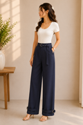 Navy Belted Statement Pants