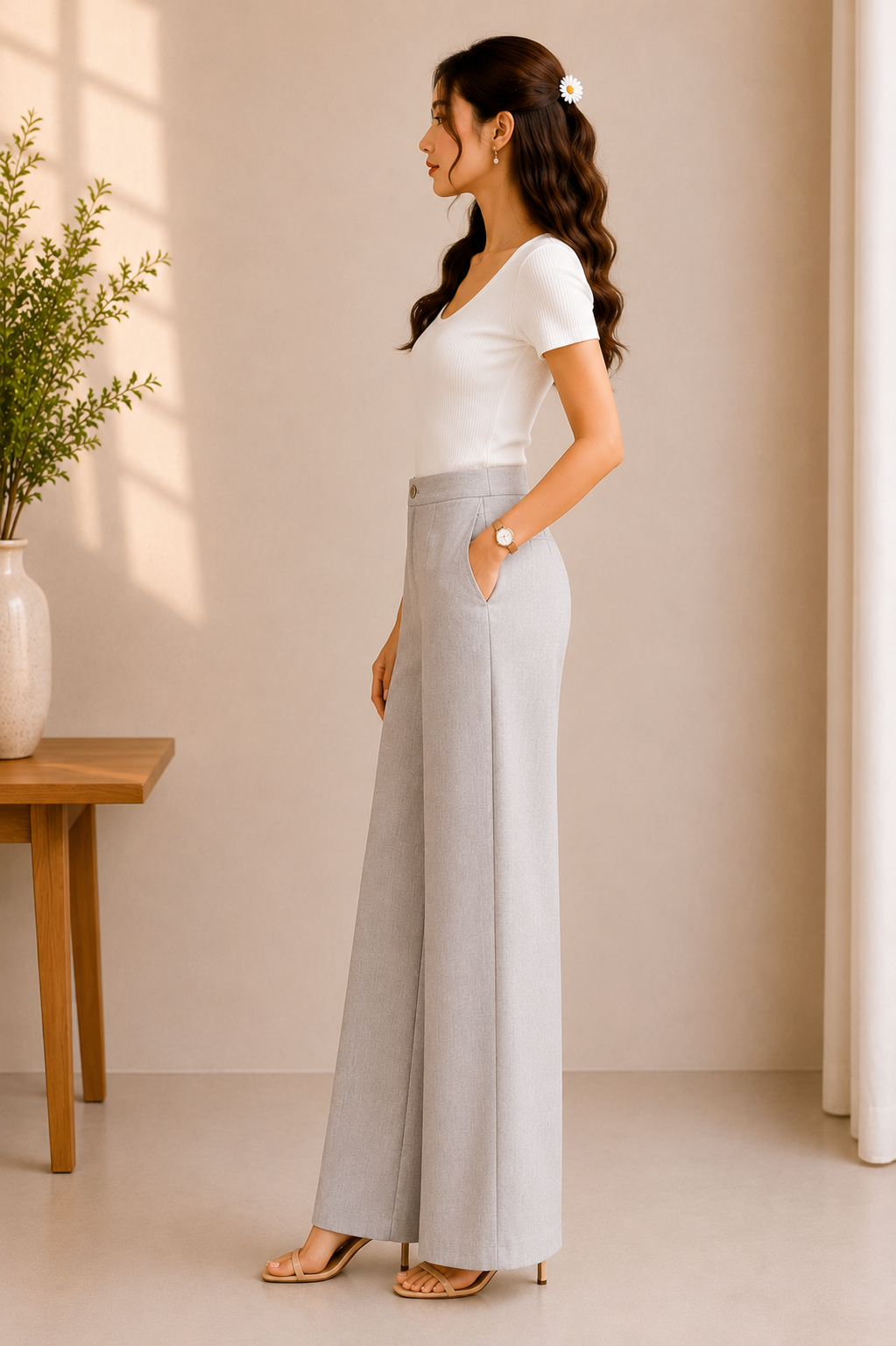 Grey Minimal Wide-Leg Pants