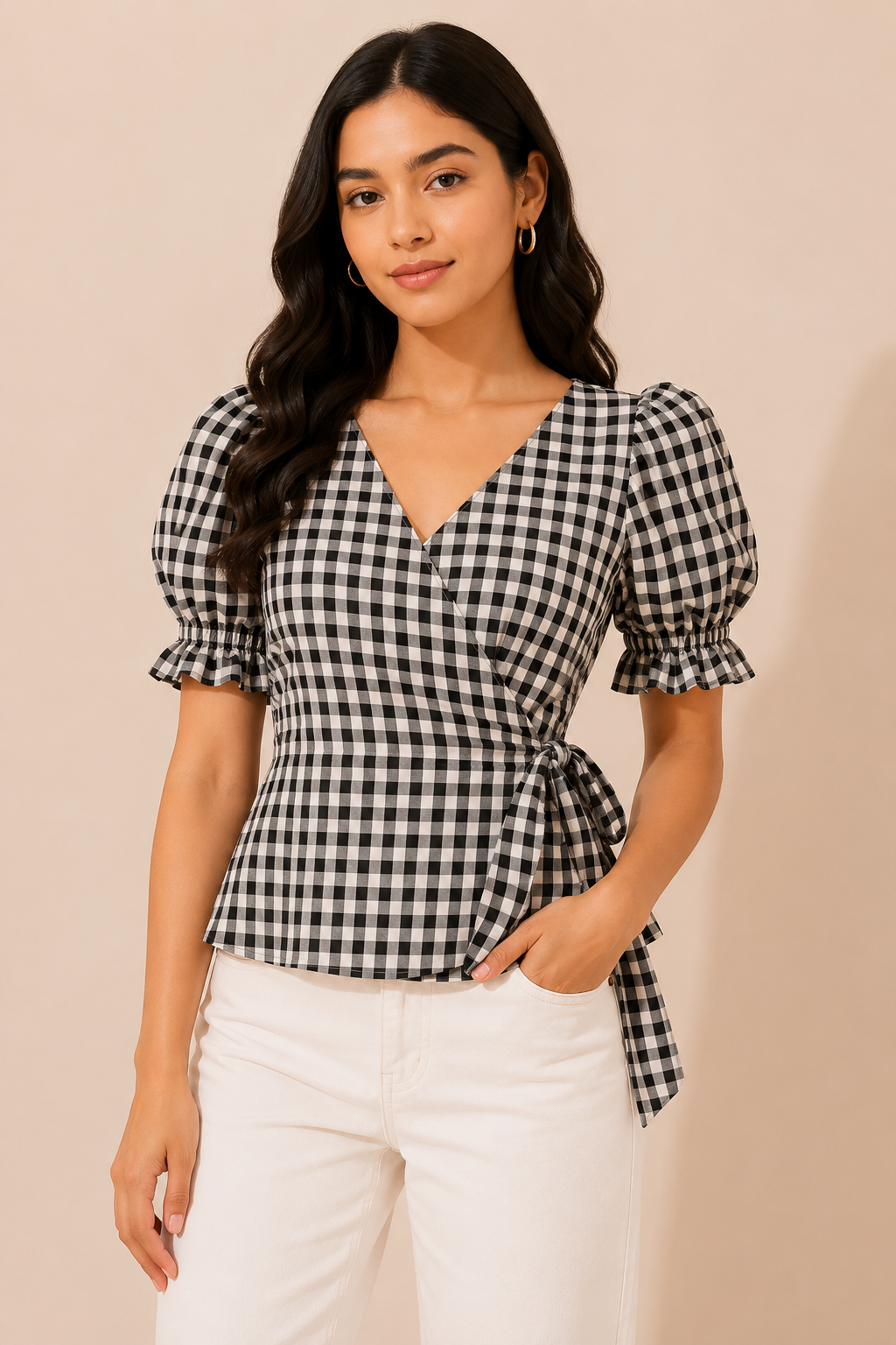 Classic Gingham Wrap Top