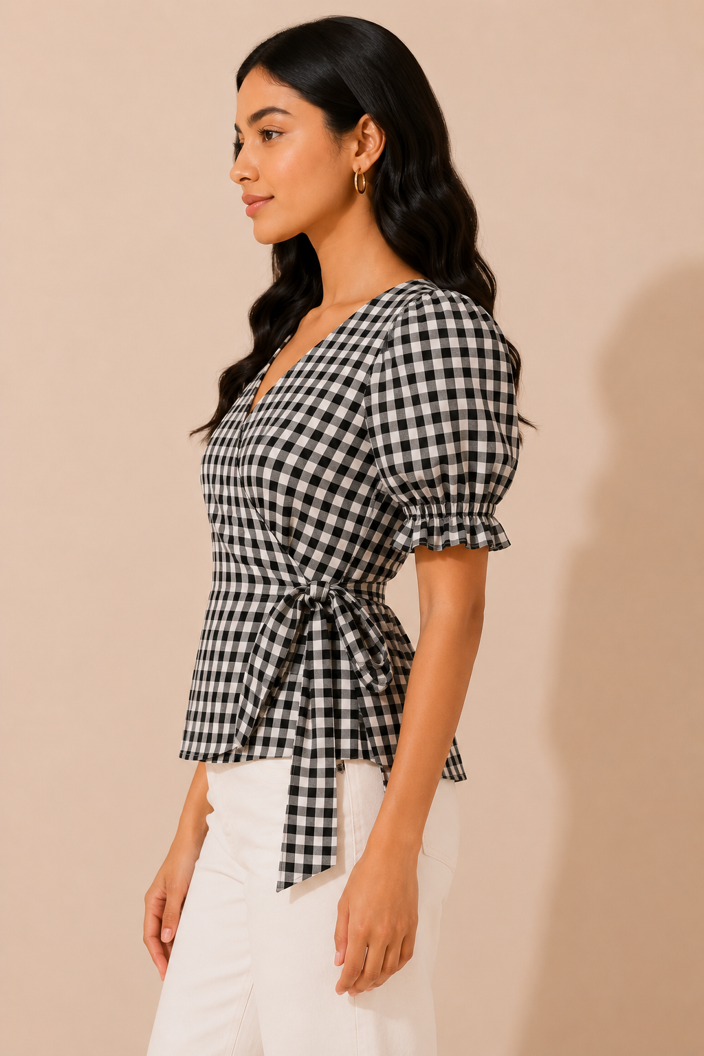 Classic Gingham Wrap Top