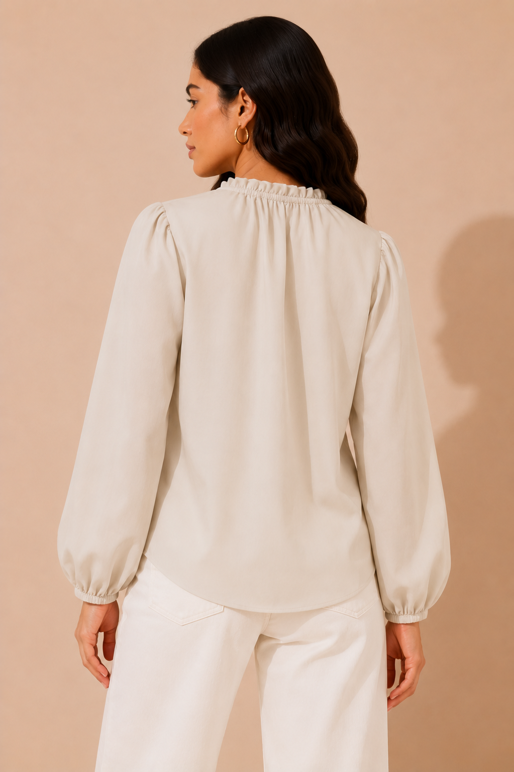 Ivory Balloon Sleeve Tie-Neck Blouse