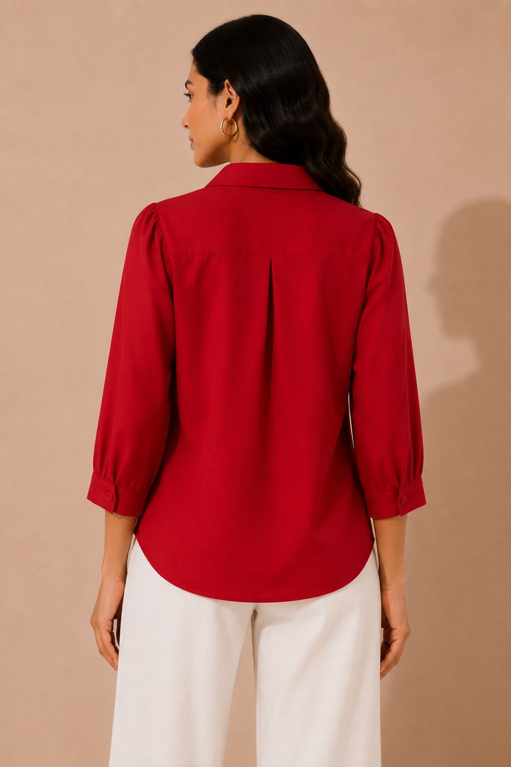 Ivory Contrast Collar Puff Sleeve Shirt