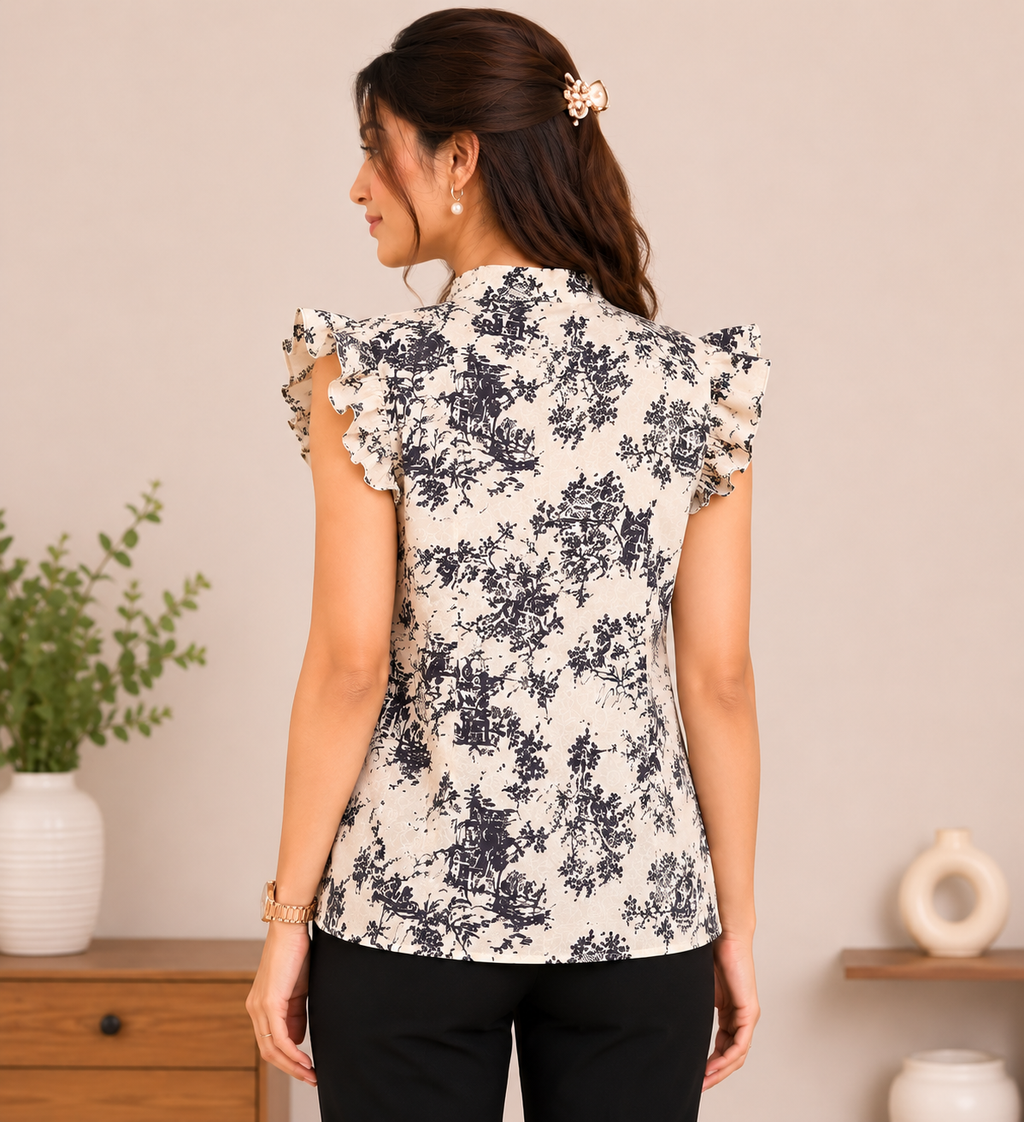 Monochrome Oriental Print Top
