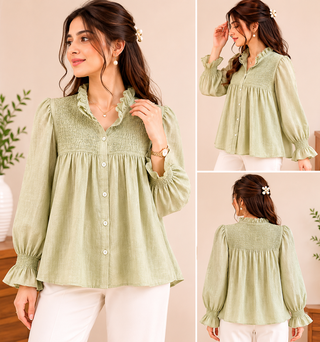 Sage Green Smocked Blouse