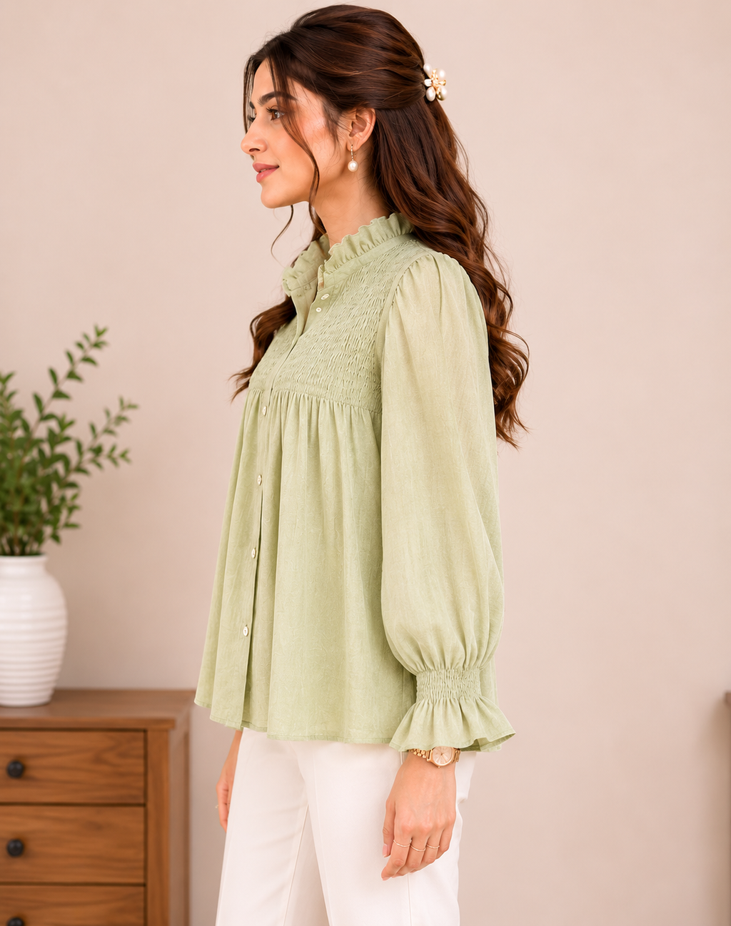 Sage Green Smocked Blouse