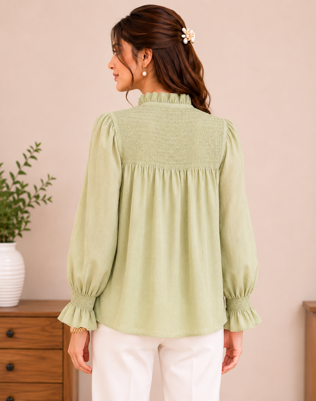Sage Green Smocked Blouse