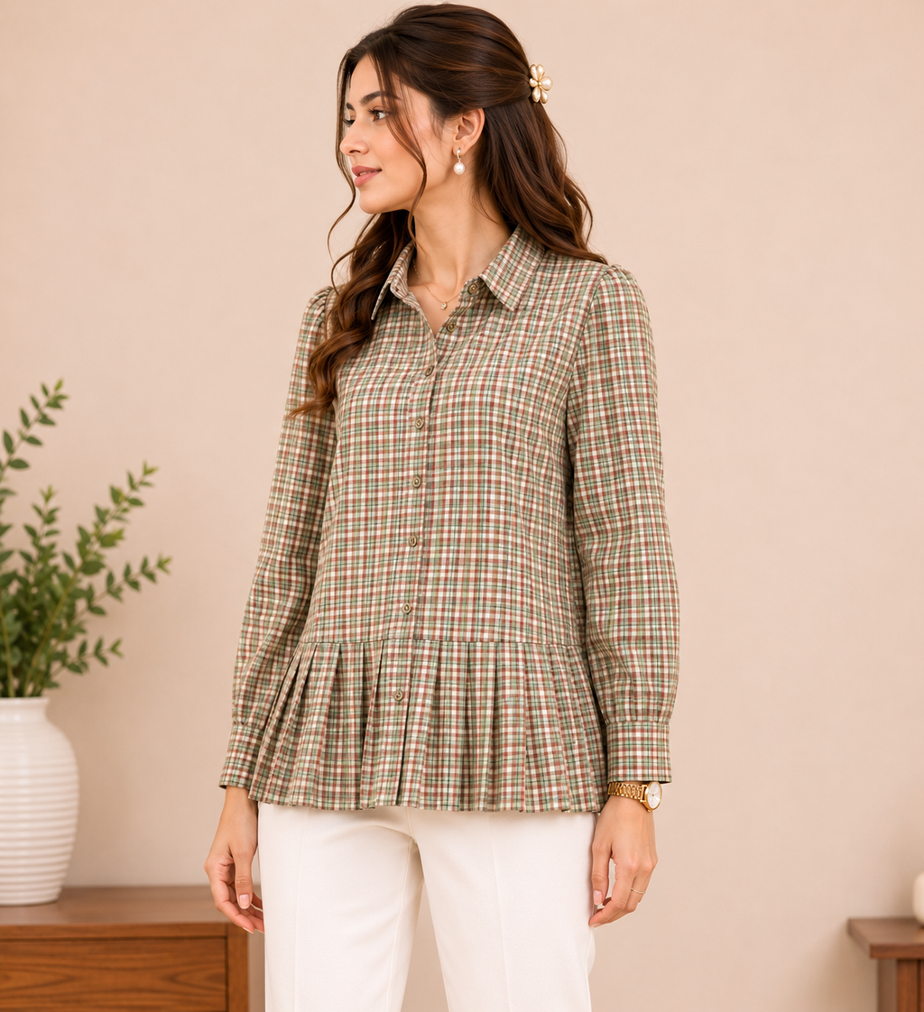 Vintage Check Peplum Shirt