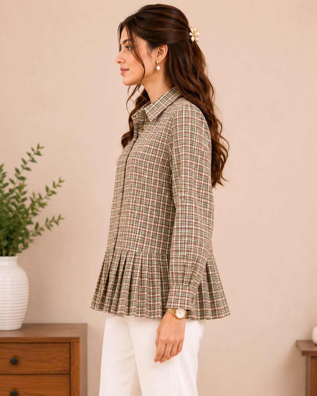 Vintage Check Peplum Shirt