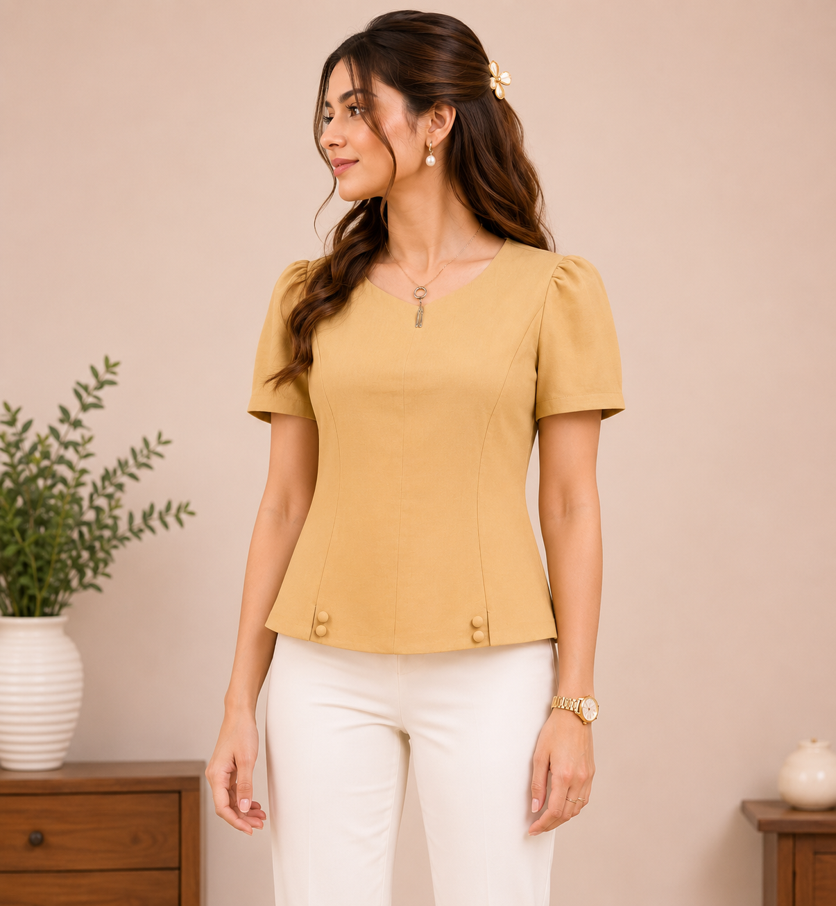 Mustard Structured Peplum Top