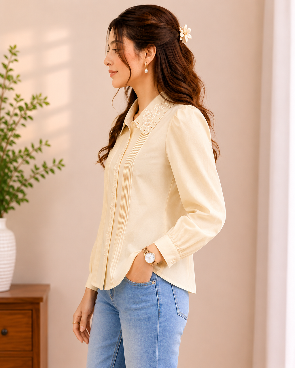 Embroidered Collar Vintage Blouse
