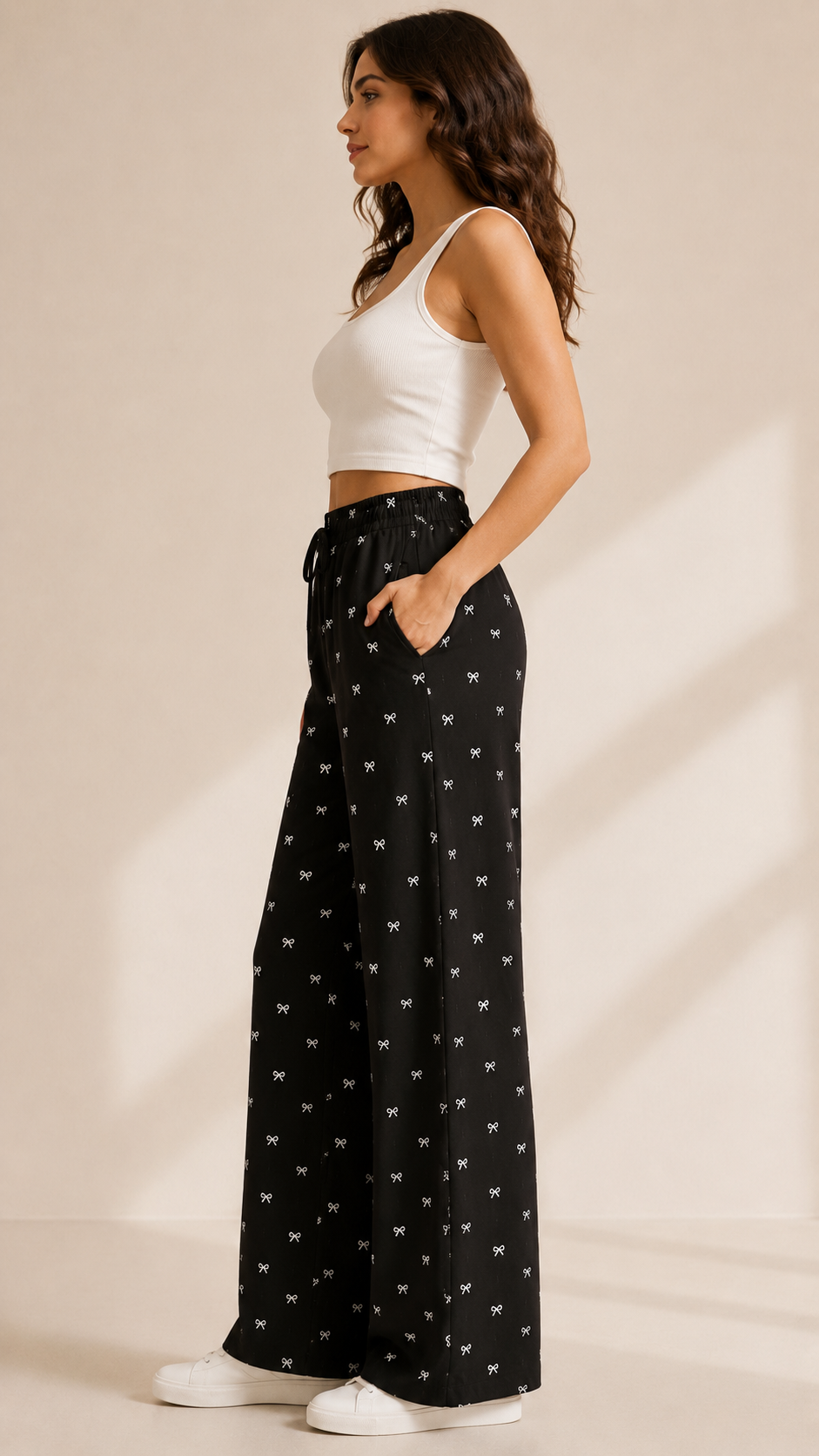 Black Bow Print Lounge Pants