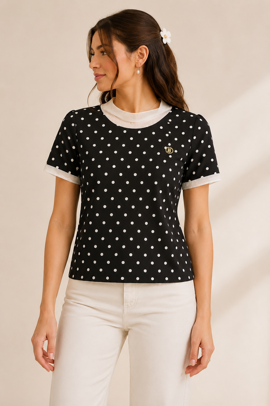 Black Polka Dot Classic Top