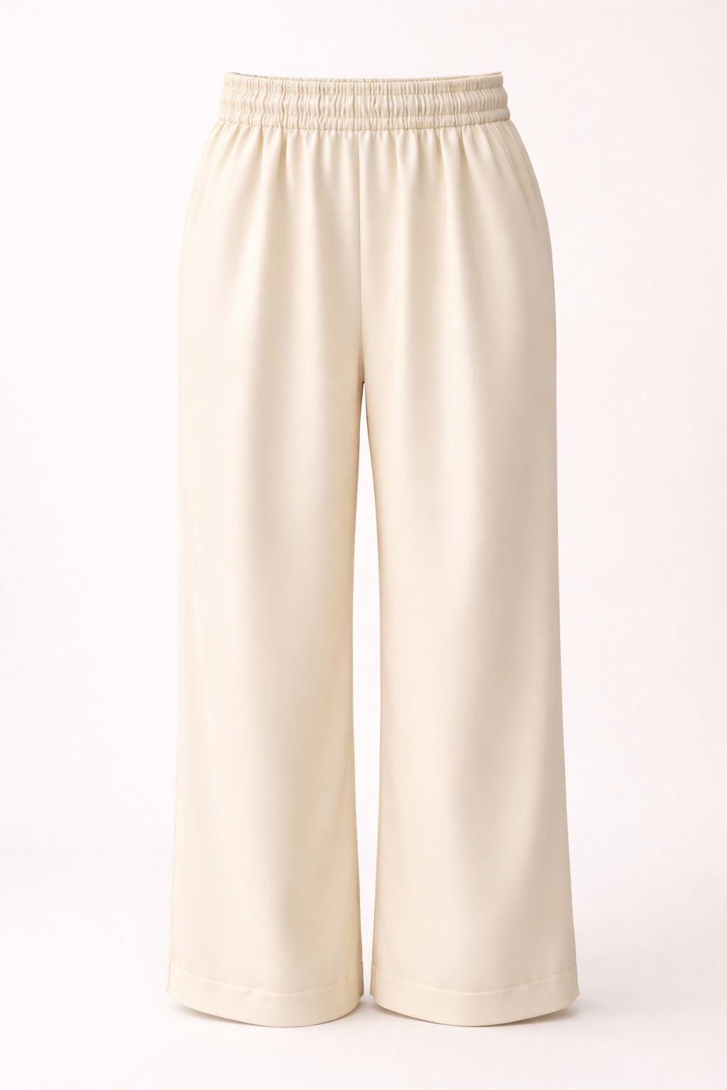 Cream Elasticated Waist Relaxed Wide-Leg Pants