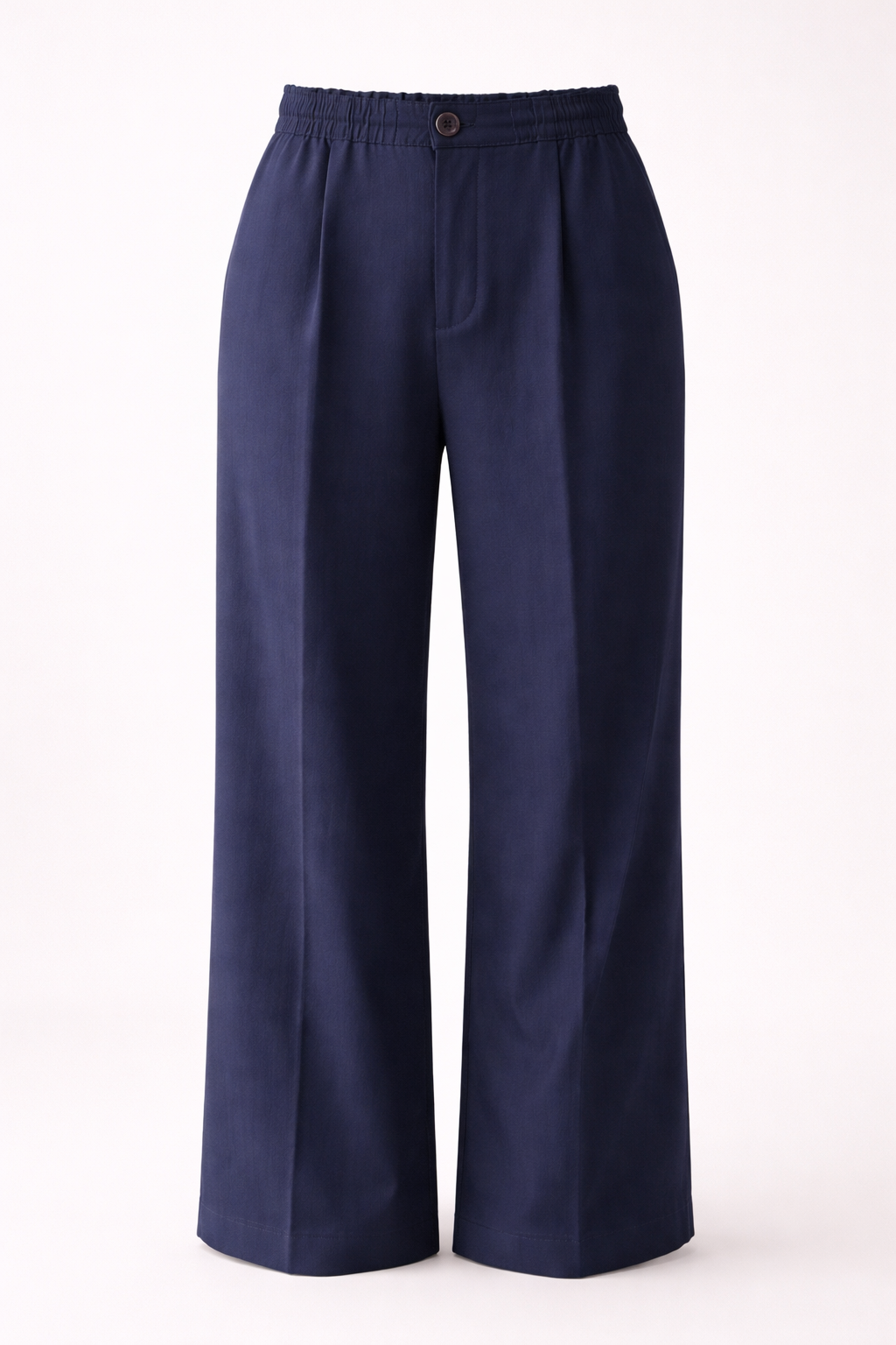 Navy Elastic Waist Straight-Leg Trousers