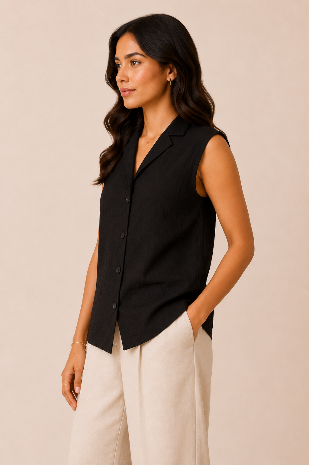 Midnight Black Tailored Sleeveless Vest Top