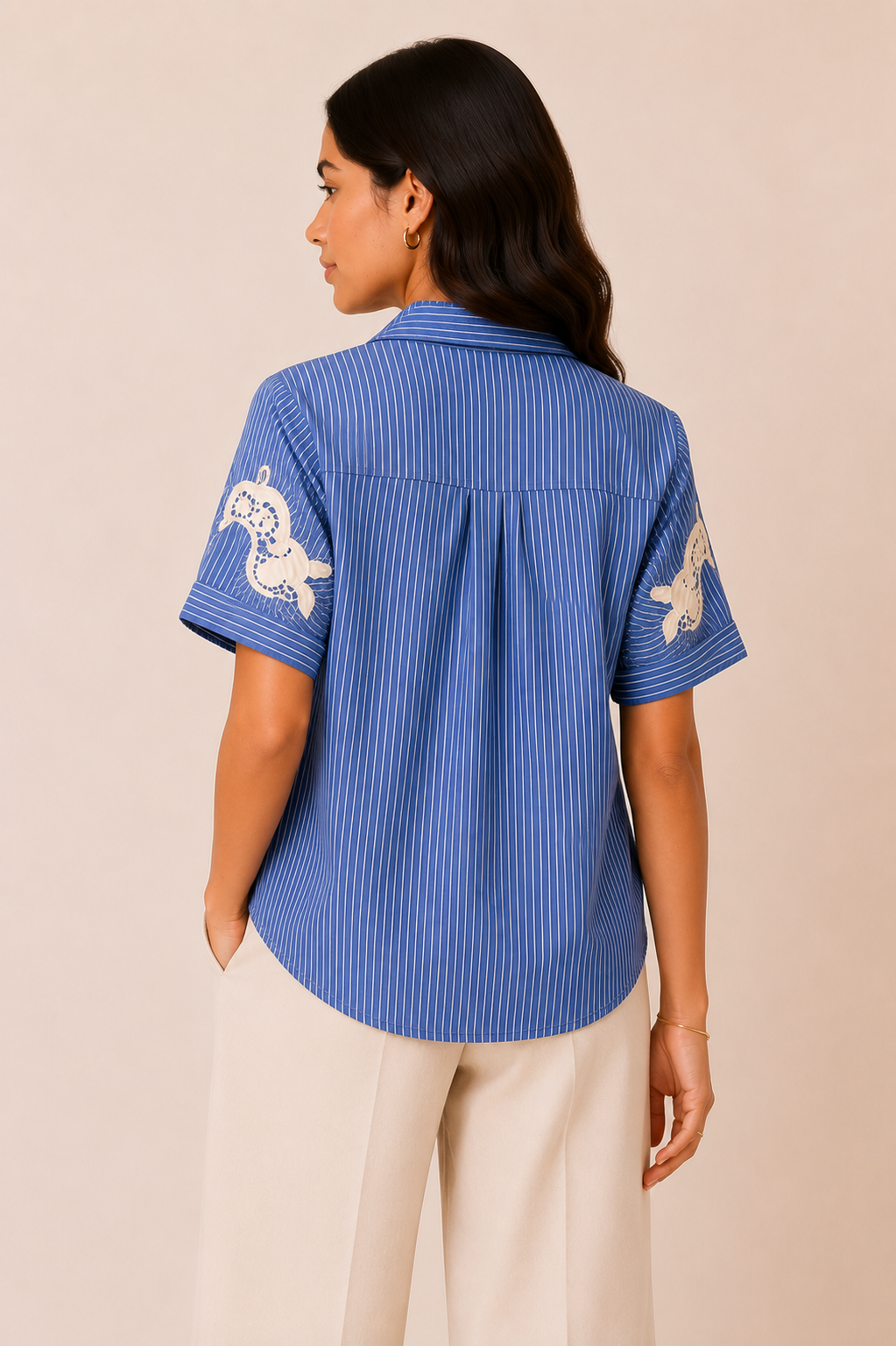 Sky Blue Stripe Butterfly Detail Relaxed Shirt