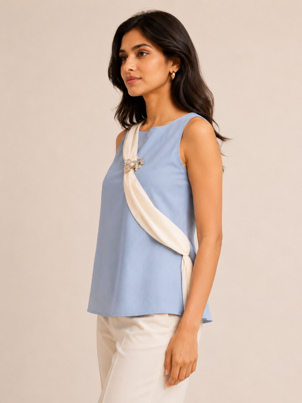 Sky Elegance Draped Sleeveless Top – Powder Blue