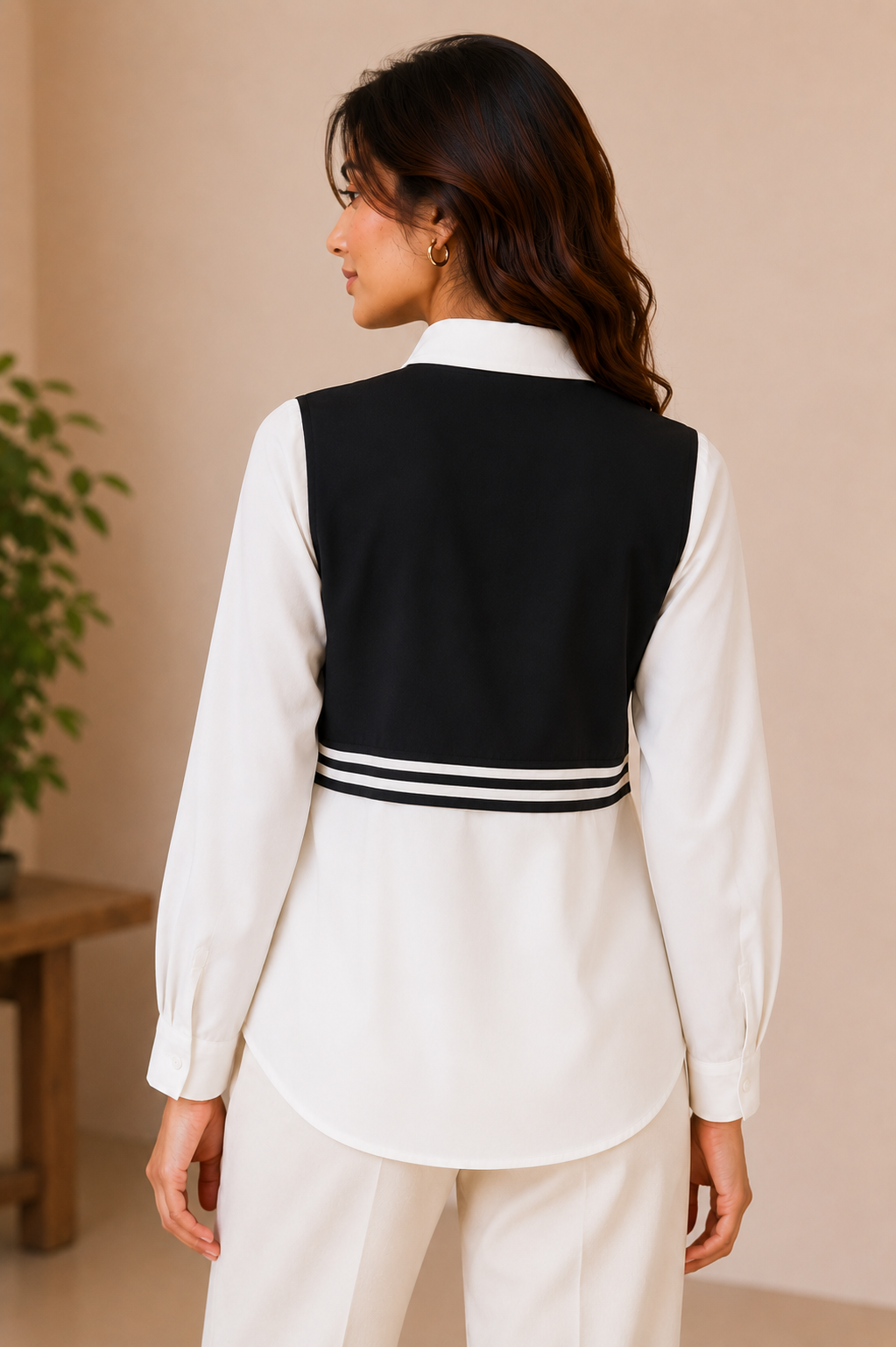 Monochrome Contrast Panel Statement Shirt