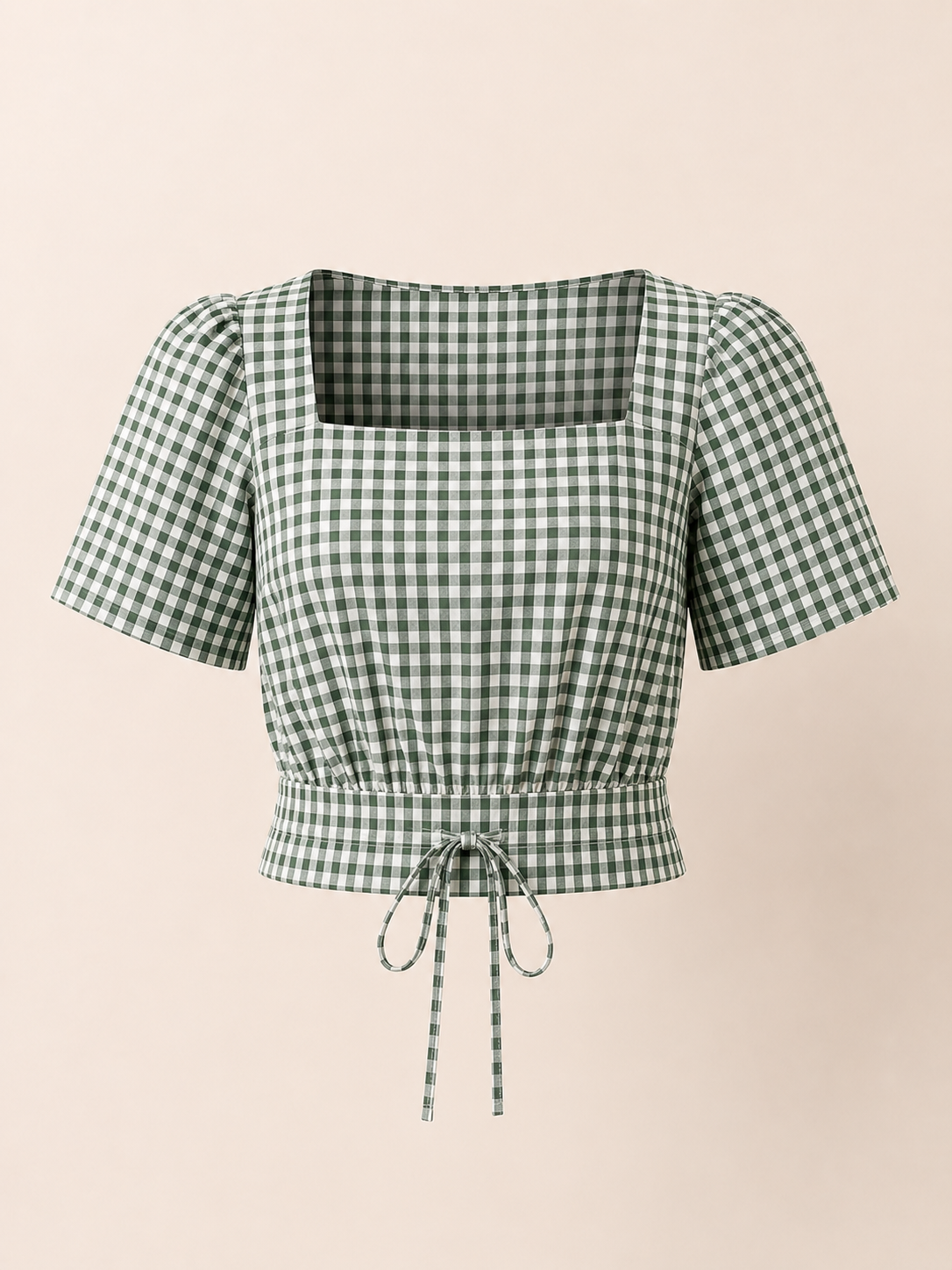Green Gingham Tie-Up Crop Top