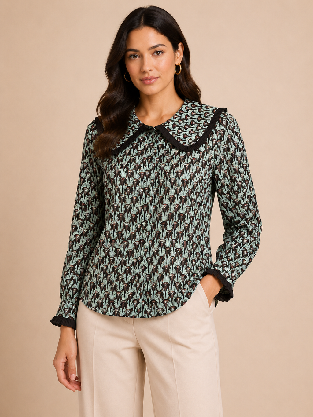 Vintage Print Statement Collar Chic Top