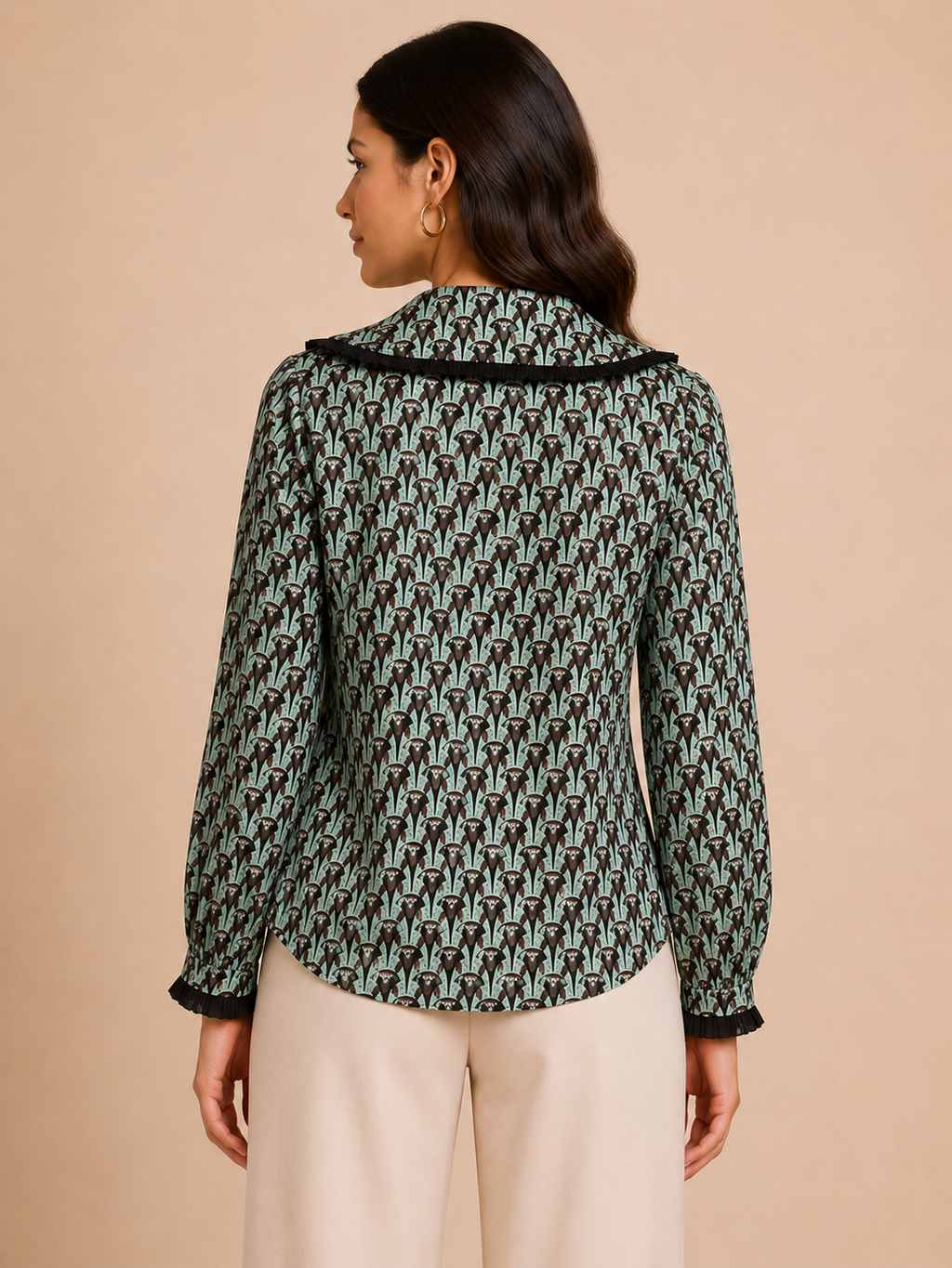 Vintage Print Statement Collar Chic Top