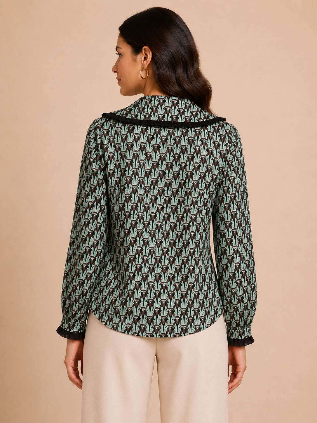 Vintage Print Statement Collar Chic Top