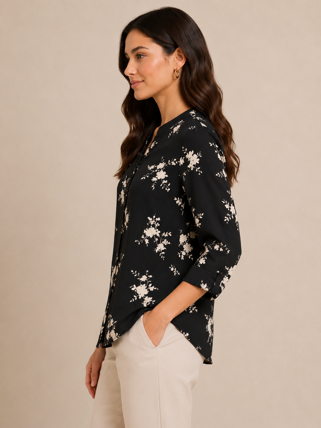 Black Floral Minimal Print Shirt