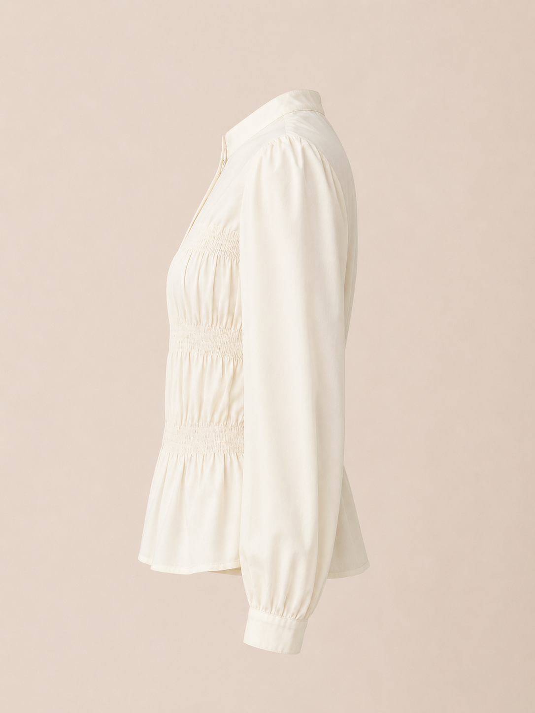 Ivory Smocked Waist Long Sleeve Blouse – Elegant Structured Fit Top