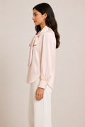 Blush Satin Bow Tie Blouse