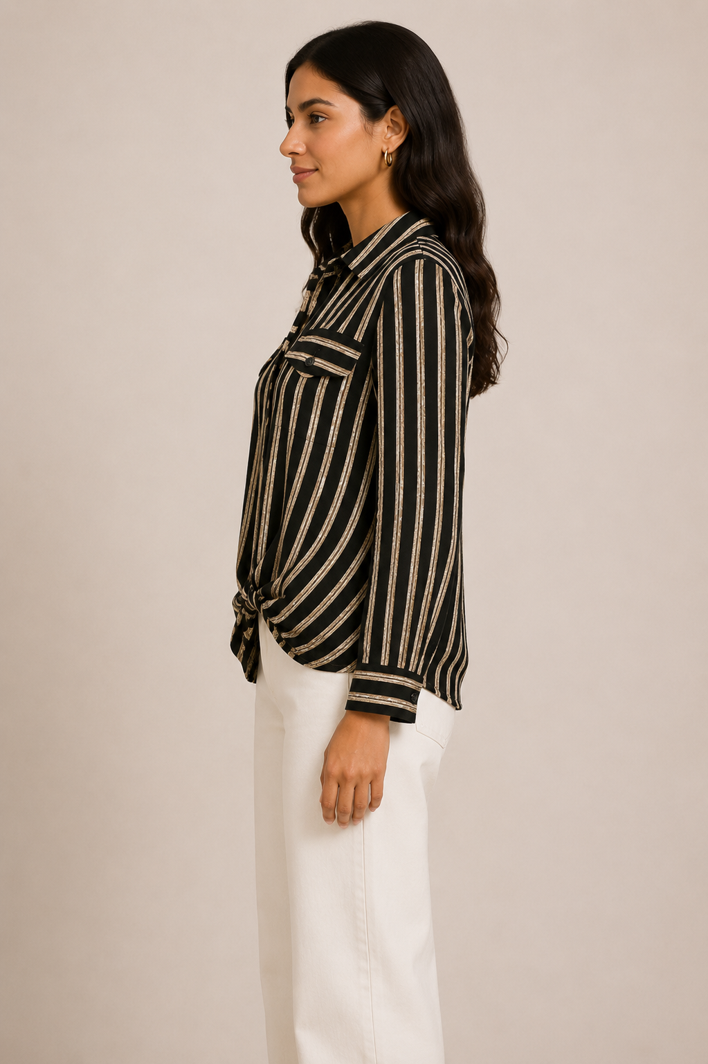 Black & Gold Twist Front Statement Shirt